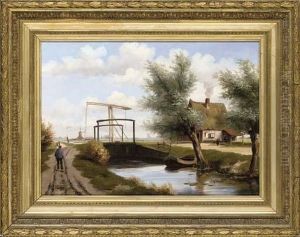 A Boat Moored Beside The Lock by Geo Poggenbeek