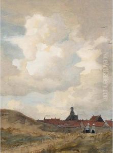 A Dune Landscape With Fisherwomen Returning Home by Geo Poggenbeek
