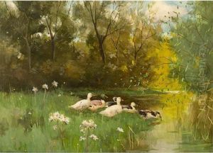 Ducks On The Riverbank