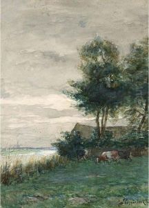 Cows In A Polder Landscape by Geo Poggenbeek