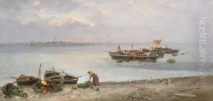 Unloading Supplies On The Venetian Lagoon by Giuseppe Pogna
