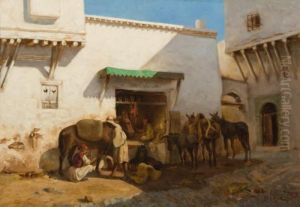 Halte D'orientaux Et Leurs Anes Dans Un Village