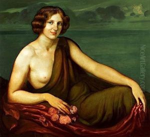 Portrait De Femme Au Bouquet De Fleurs