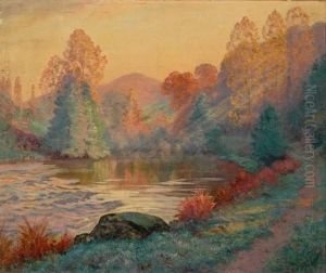 Coucher De Soleil Sur La Creuse Au Moulin Genetain A Crozant