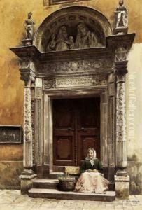 Contadina Con Cesto Di Verdura by Franz Poledne