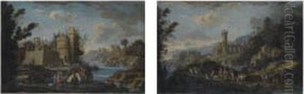 Paesaggio Lacustre Con Cavalieri
Nei Pressi Di Un Borgo Turrito; E Paesaggio Lacustre Con Viandanti - view 1