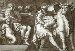 Phalaris Condamne Perille A Rentrer Dans Le Taureau D'airain by Polidoro Da Caravaggio (Caldara)