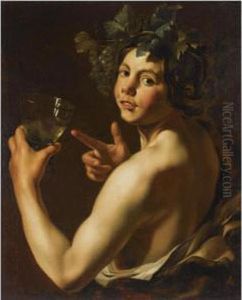 Young Bacchus Holding A Roemer by Polidoro Da Caravaggio (Caldara)
