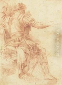 Two Seated Men Gesturing To The Left (recto); A Study Of A Horse(verso) by Polidoro Da Caravaggio (Caldara)
