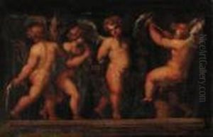 Putti Desporting With Fruit by Polidoro Da Caravaggio (Caldara)