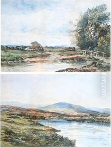 An Angler On A Bridge With A Cottage Beyond - view 1