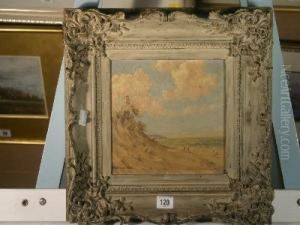 Busy Harvesting Scene And Distant Castle
