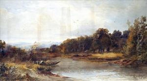 Autumn, Woodedriver Landscape With Figure And Ferry - view 1