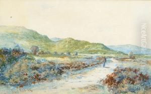 Man On A Rural Track With Hills Beyond