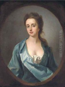 Portrait of Mary Dowdeswell, half-length, in a blue gown, feigned oval