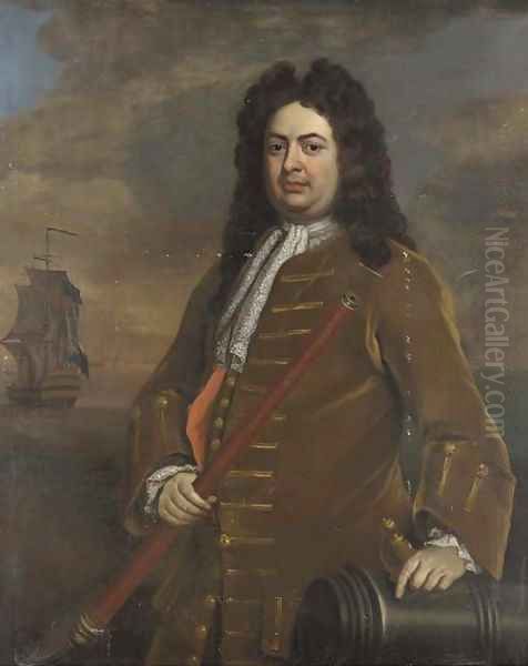 Portrait of Admiral Sir Thomas Hardy, three-quarter-length, with a telescope in his right hand, his left hand resting on a cannon, his ship beyond - view 1