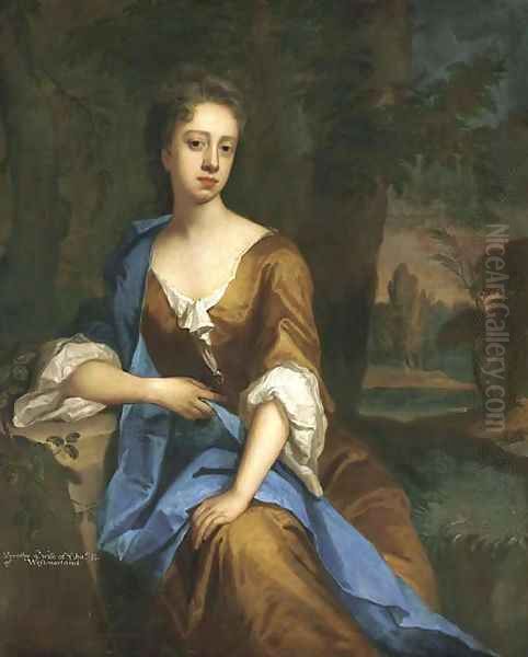 Portrait of Dorothy Brudenell, Countess of Westmorland, three-quarter-length, seated in an ochre dress with a blue wrap - view 1