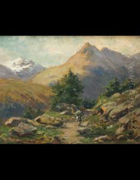 Paesaggio Montano Con Contadina - view 1