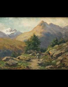 Paesaggio Montano Con Contadina by Silvio Poma