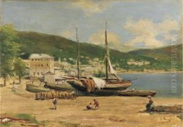Porto Sul Lago Con Figure - view 1
