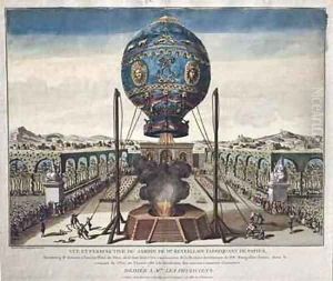 View of the Montgolfier Brothers Balloon Experiment in the Garden of M Reveillon on the 19th of October by Claude Louis Desrais