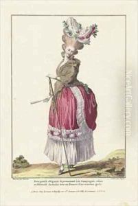 Elegant Bourgeois Woman Walking in the Country by Claude Louis Desrais