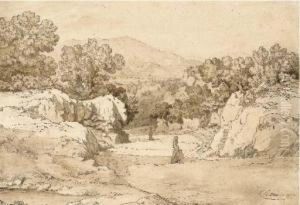 Paysage Rocheux, Des Montagnes Au Fond by Antoine Ponthus-Cinier