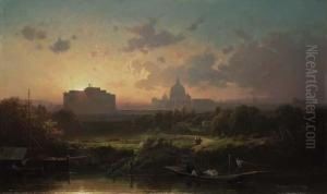 Rome At Sunset With St. Peters And The Castel Sant'angelo