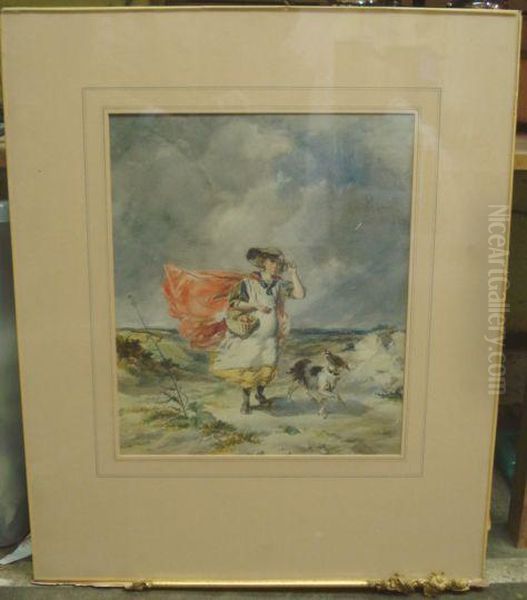 Young Girl Carrying A Basket With A Dog - view 1