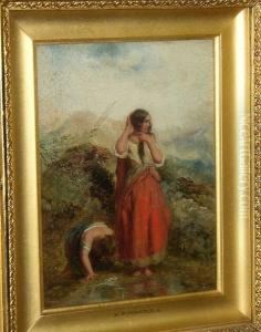 Young Girls Washing Their Hair, Signed And Dated 'p.f. Poole 1859' by Paul Falconer Poole