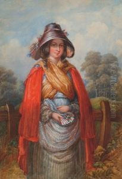 A Young Lady In A Landscape With A Handful Of Playing Cards - view 1