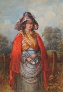 A Young Lady In A Landscape With A Handful Of Playing Cards