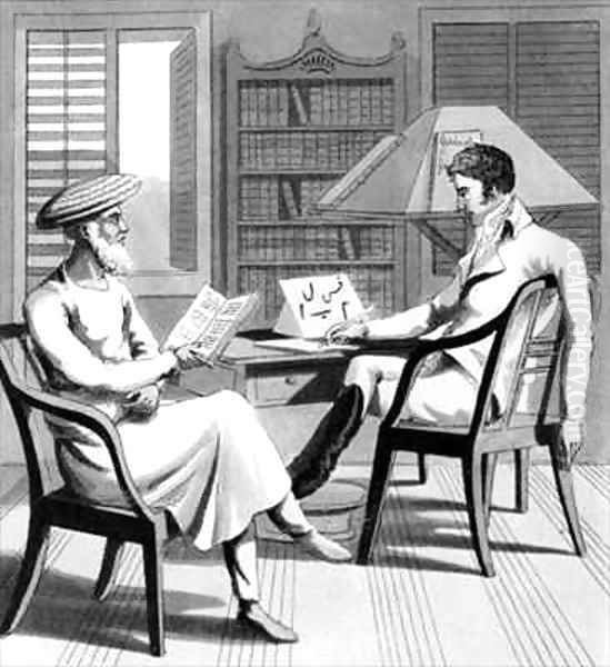 An European Gentleman with his Moonshee or Native Professor of Languages - view 1