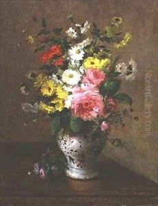 Still life with flowers in a vase by Louise Darru