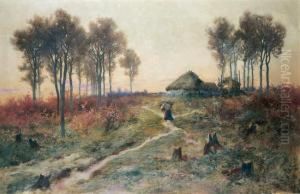 Jesienny Pejzaz O Zachodzie Slonca by Tadeusz Popiel