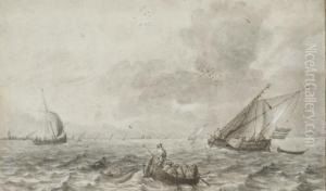 Marine Avec Barque Et Voiliers by Jan Porcellis