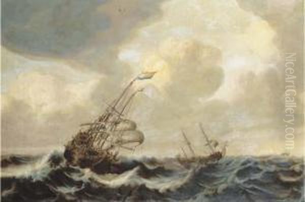 A Dutch Three-master And Other Shipping In A Stiff Breeze At Opensea - view 1
