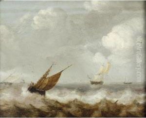 A Seascape With Dutch Shipping Off The Coast by Jan Porcellis