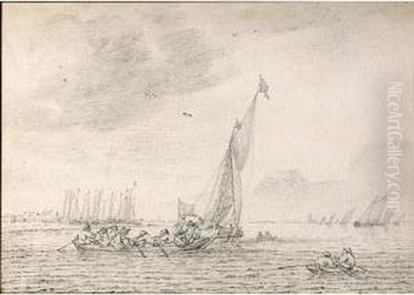 Rowing Boats And Sailing Vessels On A Wide Estuary - view 1