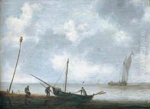 Fishing Pink Hauled Up On The Beach by Jan Porcellis
