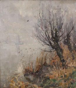 Venlandschap Met Zeilboot by Oswald Poreau