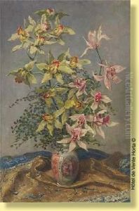 Vase Fleuri D'orchidees by Oswald Poreau
