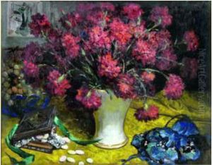 Bouquet D'oeillets Sur Un Entablement by Oswald Poreau