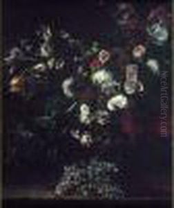 Nature Morte Au Bouquet De Fleurs Et Raisins by Paolo Porpora