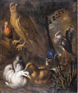 Still Life Of Birds In A Landscape by Paolo Porpora