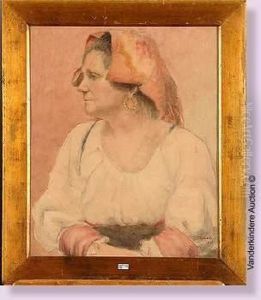 Profild'une Italienne A La Coiffe Rouge by Jean-Francois Portaels