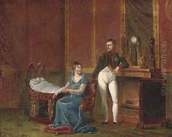 Napoleon and Marie-Louise by the fireside with the infant Napoleon II - view 1