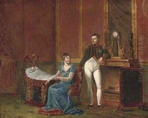 Napoleon and Marie-Louise by the fireside with the infant Napoleon II