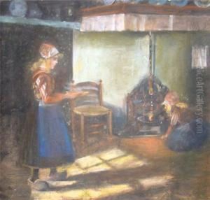 Hollandisches Stubeninterieur Mit Mutter Und Tochter Bei Der Teezubereitung by Rudolf Possin