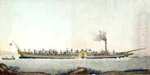 The Charles Philippe the first steamboat launched on the Seine by Philibert-Louis Debucourt